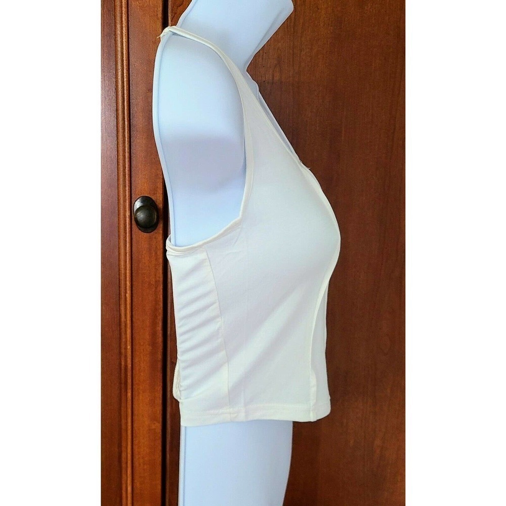 POL Cropped Cream Crop Cami Tank Top Lace Up Back - Size Large - NEW - Picture 9 of 11